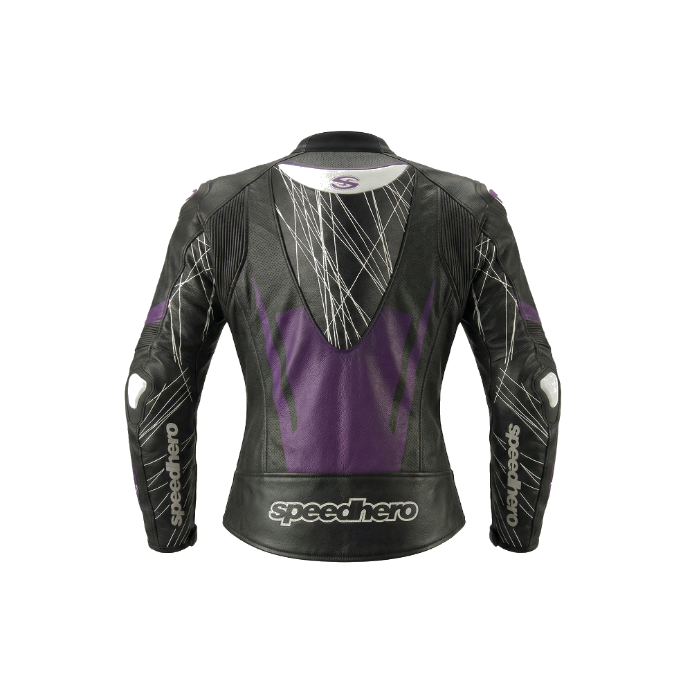 Speedhero Female Leather Motorcycle Racing Jacket in Black/Purple