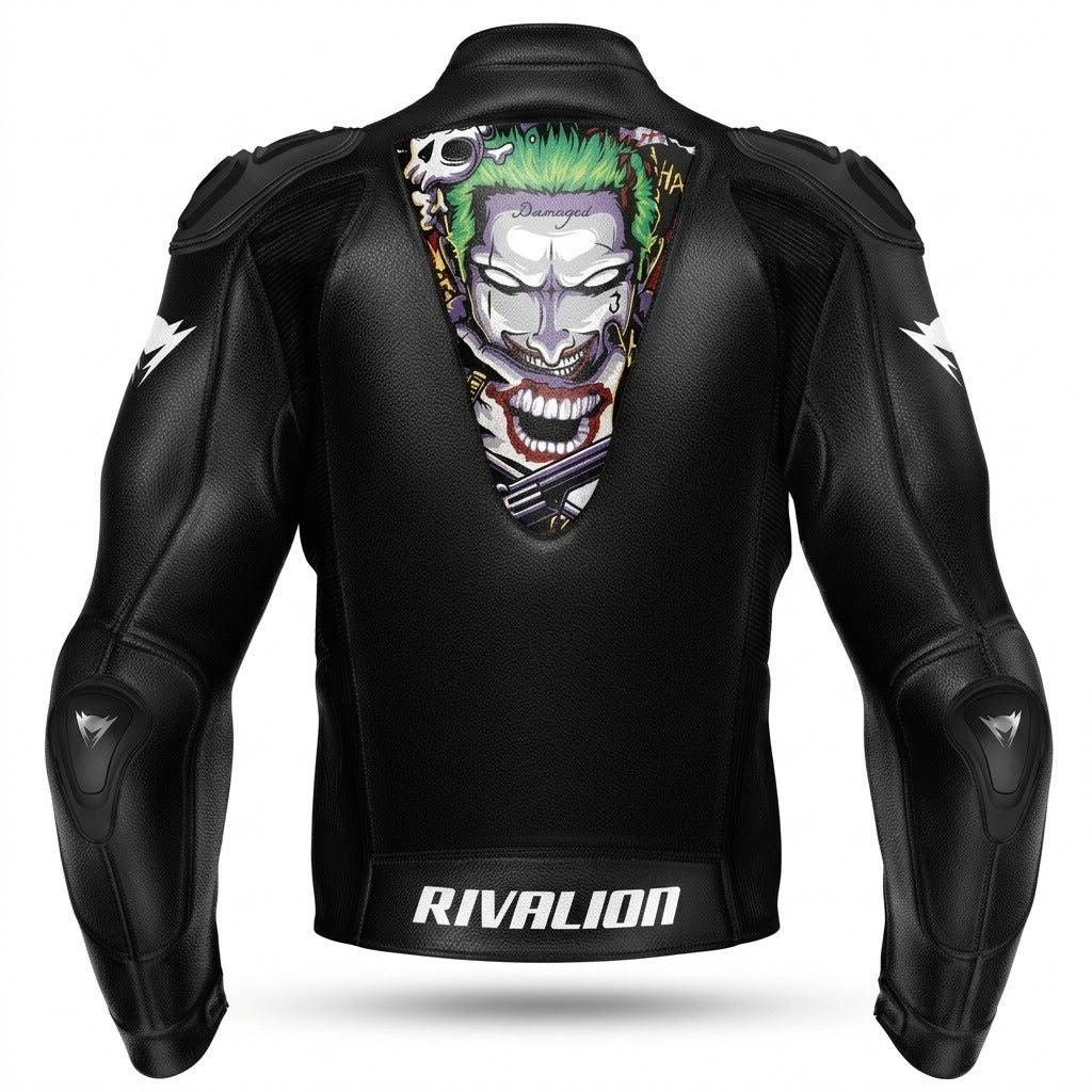 Joker Motorcycle Leather Racing Jacket Custom Design Removable Protection