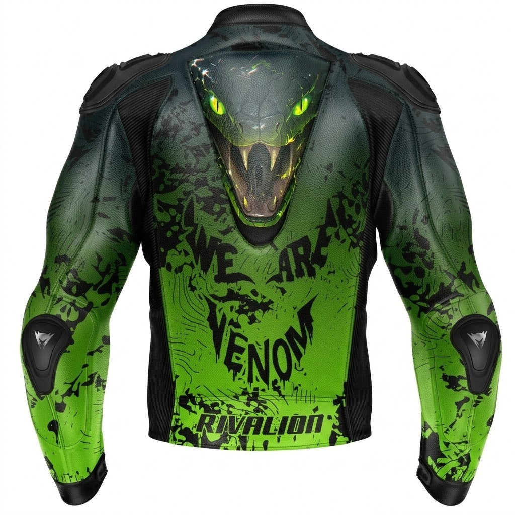 Venom Motorcycle Racing Leather Jacket Custom Design Removable Protection