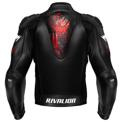 Red  Black Leather Motorcycle Racing Jacket Removable Protection