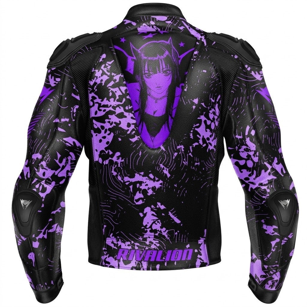 Purple Angel Girl Leather Motorcycle Racing Jacket Removable Protection