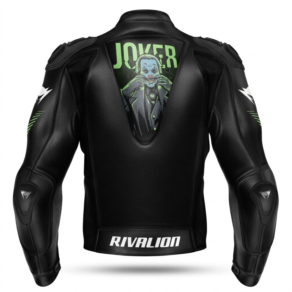 Joker Motorcycle Leather Racing Jacket Custom Design Removable Protection