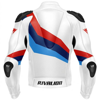 White Black Motorcycle Racing Leather Jacket Custom Design Removable Protection