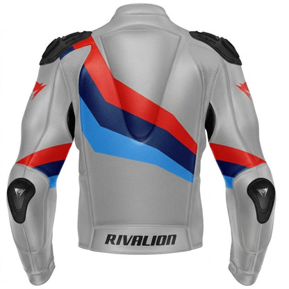 BMW Gray Motorcycle Racing Leather Jacket, Custom Design Removable Protection