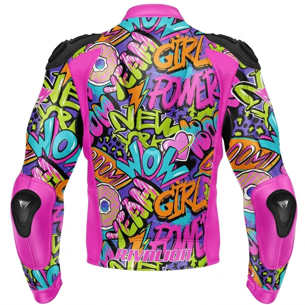 Wow Girl Leather Motorcycle Racing Jacket Removable Protection