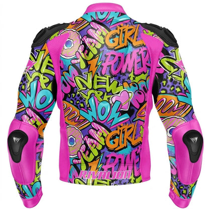 Wow Girl Leather Motorcycle Racing Jacket Removable Protection