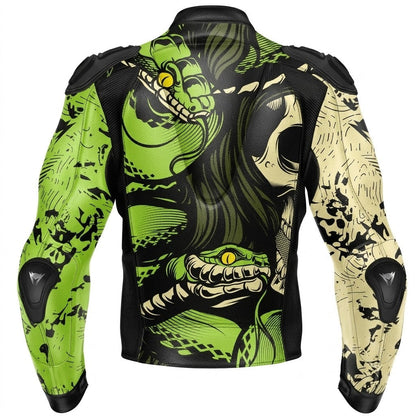Snake Skull Motorcycle Racing Leather Jacket Custom Design Removable Protection