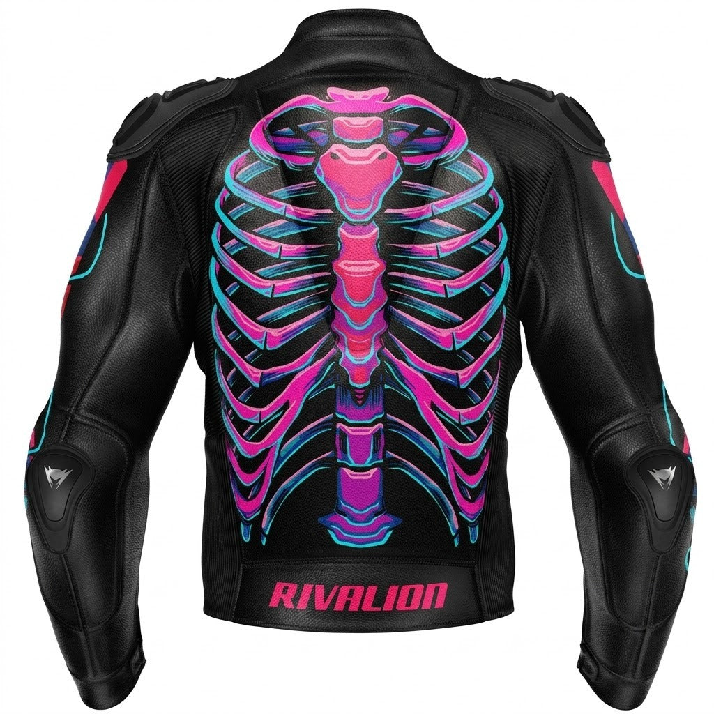 Pink and Blue Motorcycle Racing Leather Jacket Custom Design