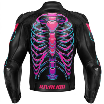 Pink and Blue Motorcycle Racing Leather Jacket Custom Design