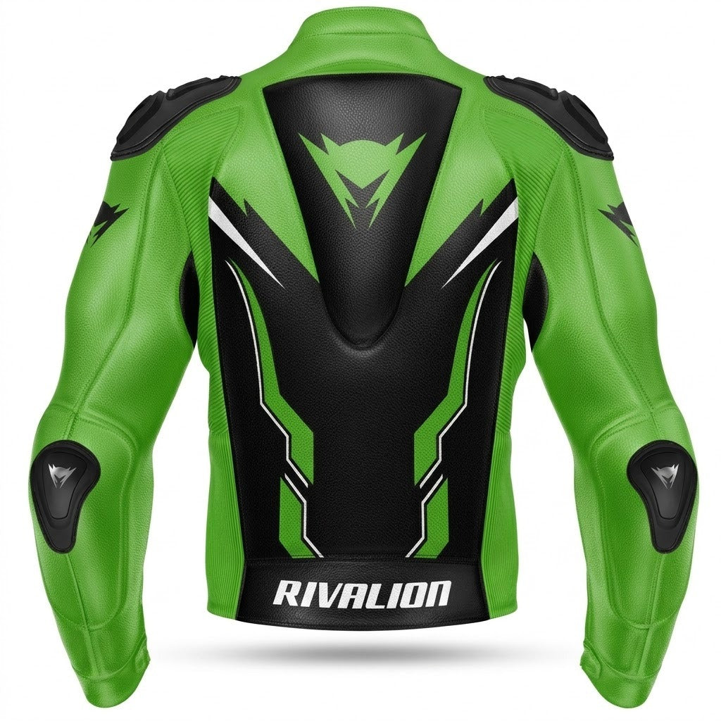Joker Kawasaki Green Motorcycle Leather Racing Jacket Removable Protection