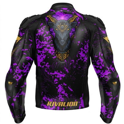 Royal Goat Purple Motorcycle Leather Racing Jacket Removable Protection