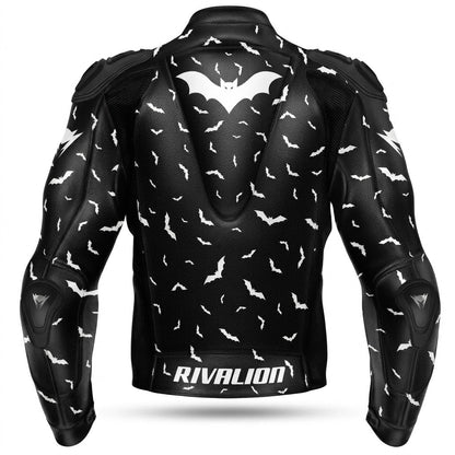 Flying BAT Motorcycle Black and White Leather Racing Jacket Custom Design Removable Protection