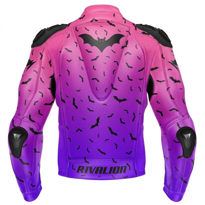 Flying BAT Motorcycle Pink and Purple Leather Racing Jacket Custom DesignRemovable Protection