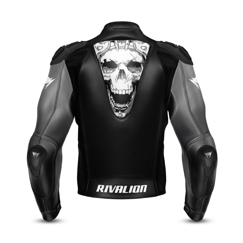 Custom Skull Motorcycle Racing Leather Jacket Removable Protection