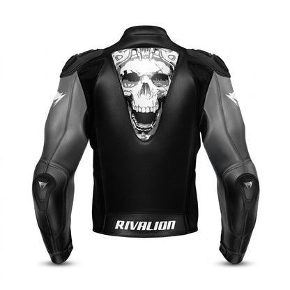 Custom Skull Motorcycle Racing Leather Jacket Removable Protection