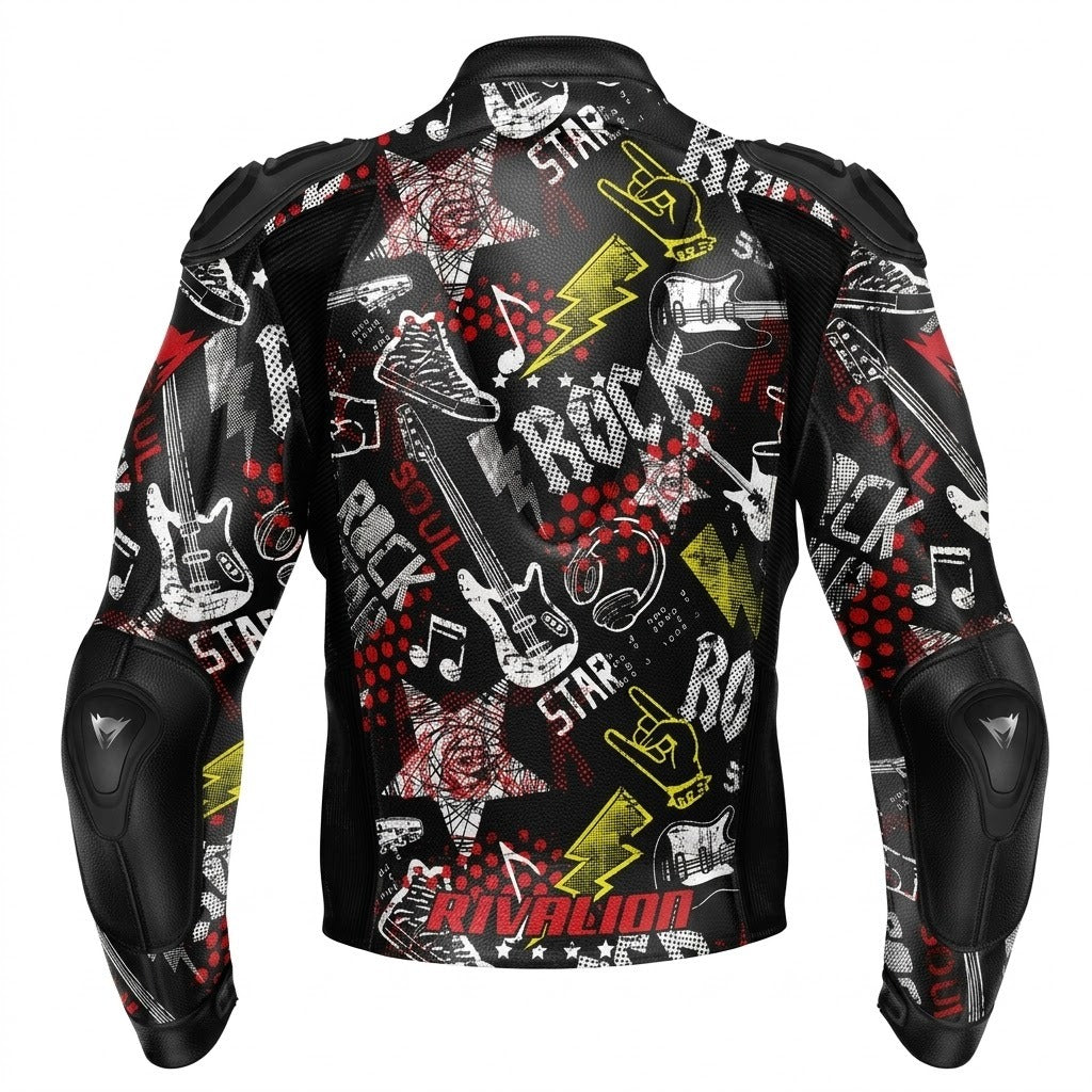 Rock star Motorcycle Racing Jacket Cowhide and Kangaroo Leather with Removable Protection