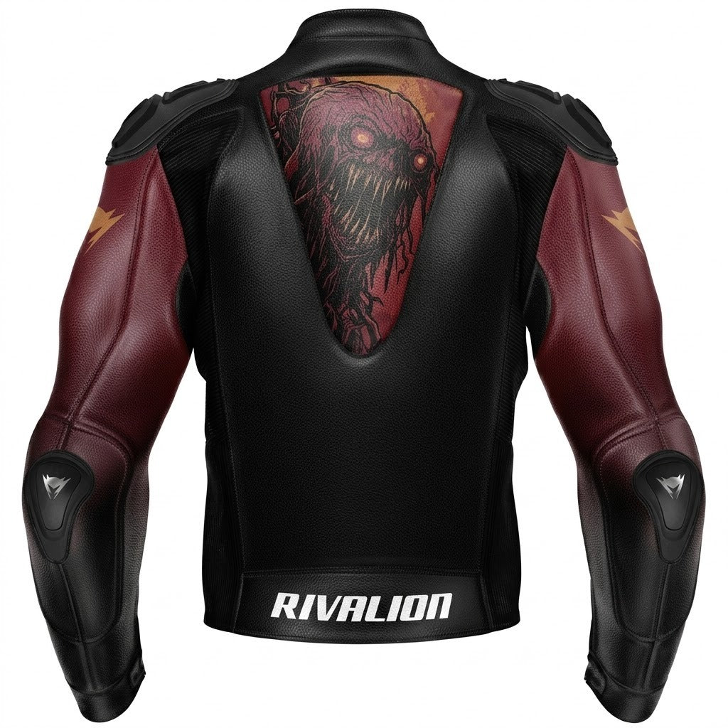 Creature Style Leather Motorcycle Racing Jacket Removable Protection