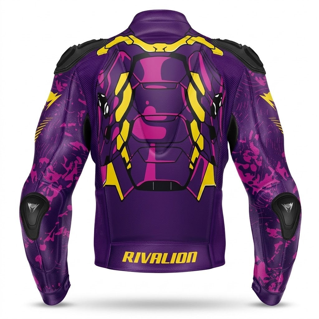 Iron Man Purple Motorcycle Racing Leather Jacket Custom Design Removable Protection