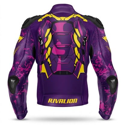 Iron Man Purple Motorcycle Racing Leather Jacket Custom Design Removable Protection