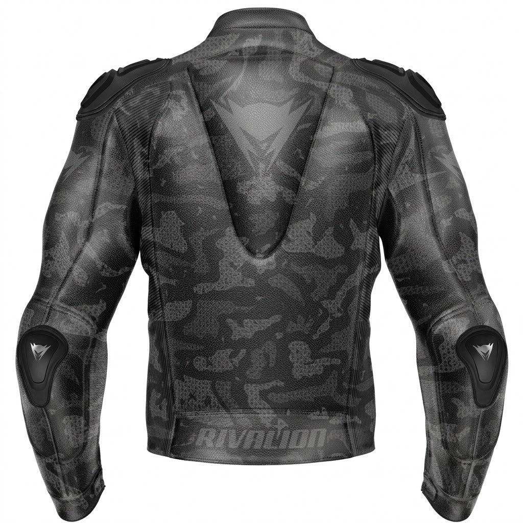 Camo Cowhide  Kangaroo Leather Motorcycle Jacket with Removable Protections