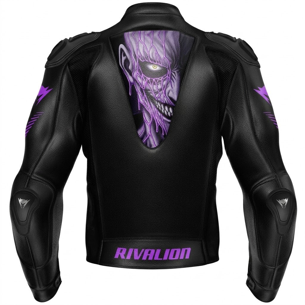 Scary Laugh Purple Motorcycle Leather Racing Jacket Removable Protection