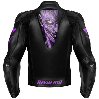 Scary Laugh Purple Motorcycle Leather Racing Jacket Removable Protection