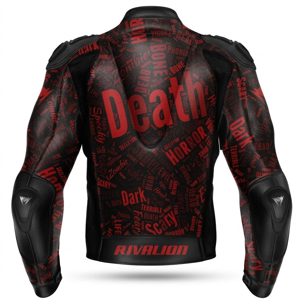 Death Race Style Black and Red Leather Motorcycle Racing Jacket Removable Protection