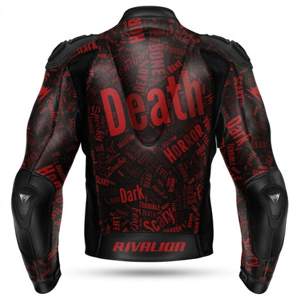 Death Race Style Black and Red Leather Motorcycle Racing Jacket Removable Protection