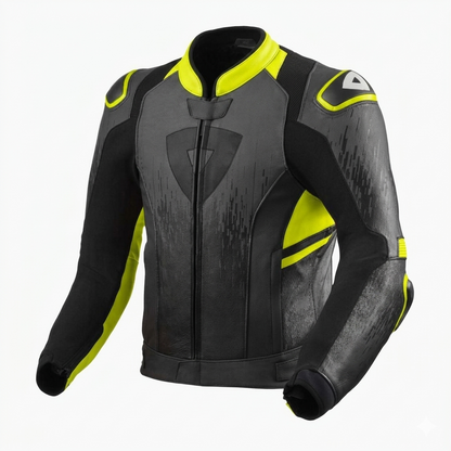 Apex Velocity Leather Jacket - High-Visibility Neon & Charcoal Grey Edition