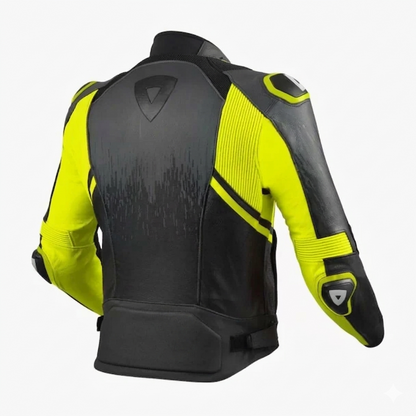 Apex Velocity Leather Jacket - High-Visibility Neon & Charcoal Grey Edition