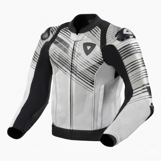 Men's Performance Perforated Leather Racing Jacket - Arctic Speed Edition with Armored Protection