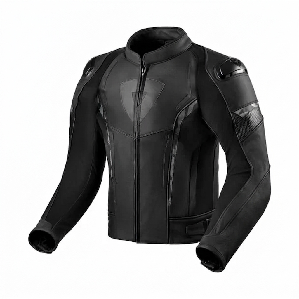 Men's Stealth Black Pro-Performance Leather Motorcycle Jacket - Armored & Ergonomic Design