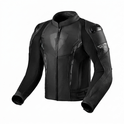 Men's Stealth Black Pro-Performance Leather Motorcycle Jacket - Armored & Ergonomic Design