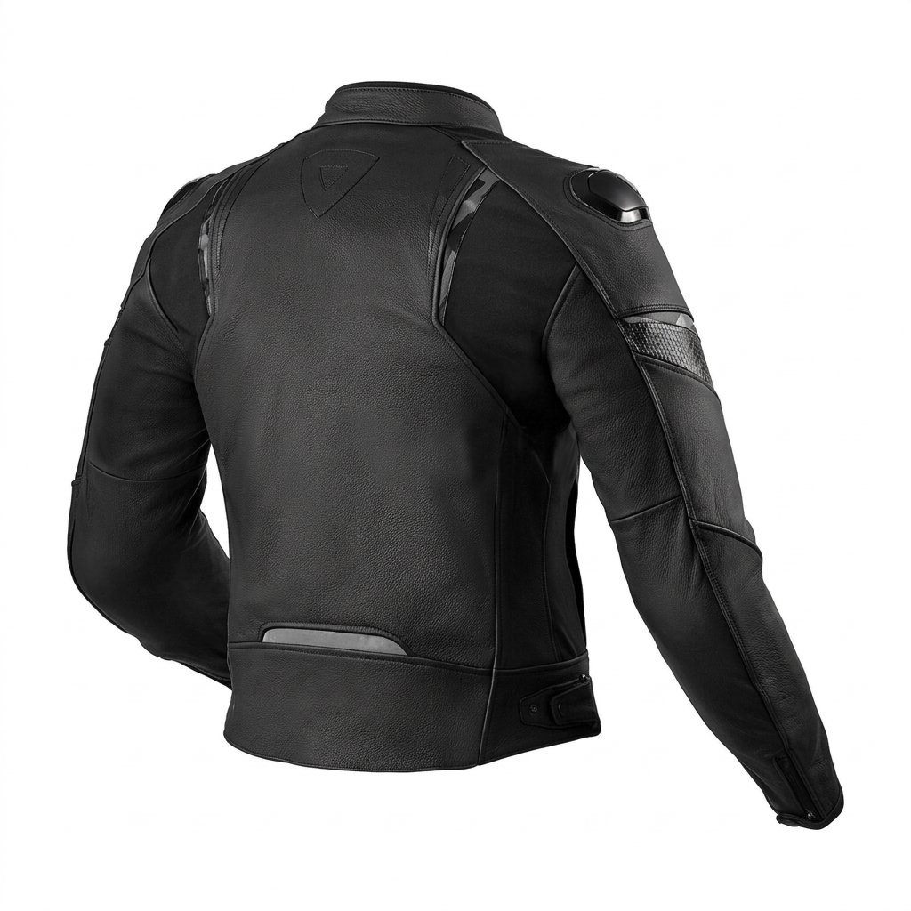 Men's Stealth Black Pro-Performance Leather Motorcycle Jacket - Armored & Ergonomic Design