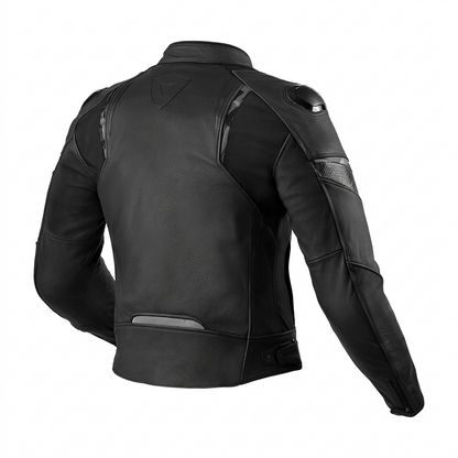 Men's Stealth Black Pro-Performance Leather Motorcycle Jacket - Armored & Ergonomic Design