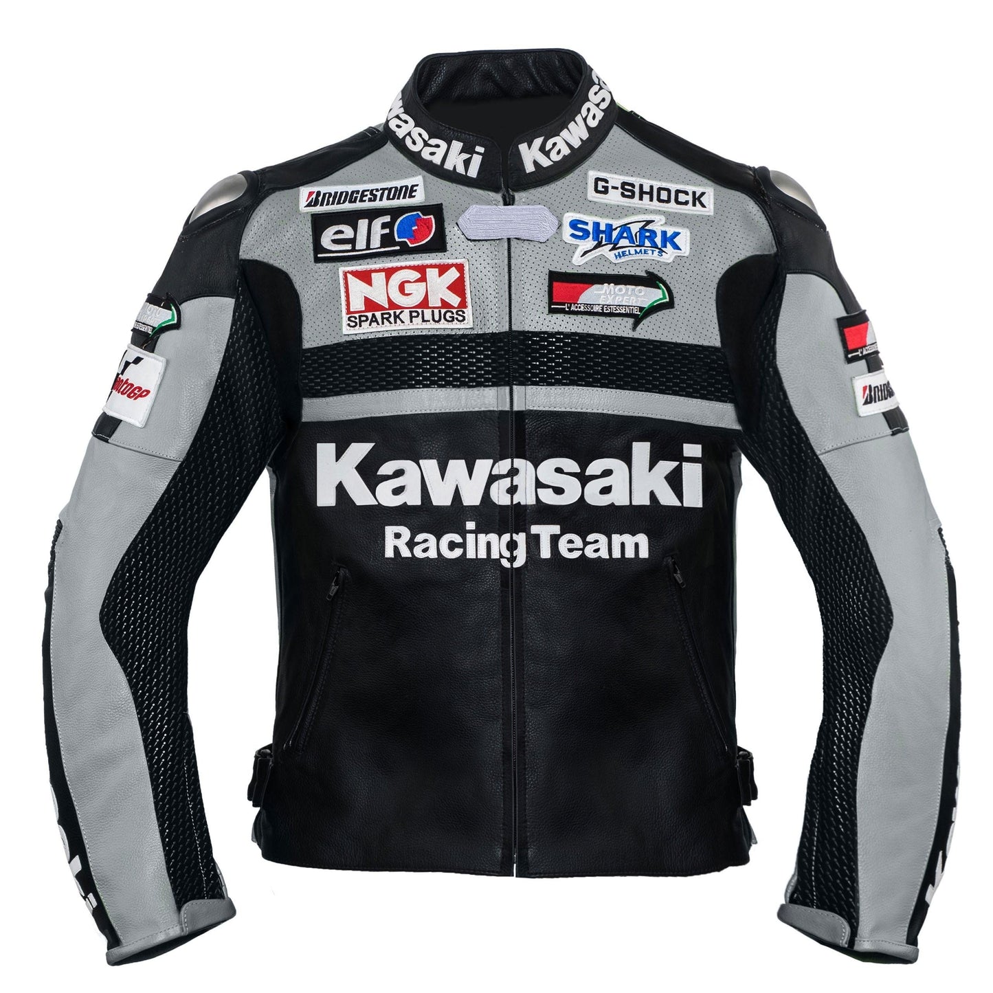 Pro-Series Performance Leather Jacket - Slate Grey Racing Design with Reinforced Armor