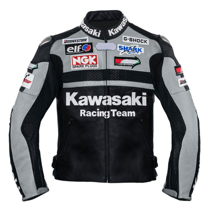 Pro-Series Performance Leather Jacket - Slate Grey Racing Design with Reinforced Armor