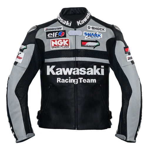 Pro-Series Performance Leather Jacket - Slate Grey Racing Design with Reinforced Armor