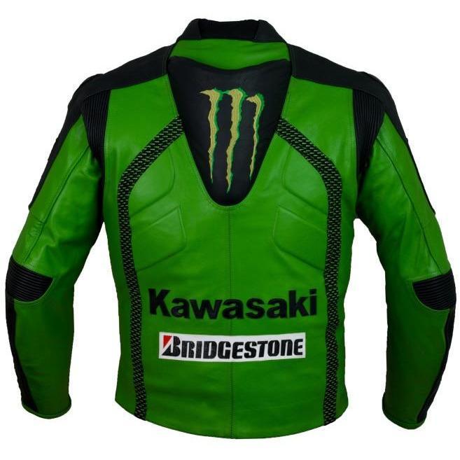 Men's Pro-Racing Green Leather Jacket with Aerodynamic Speed Hump