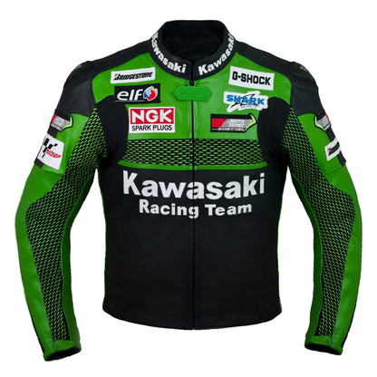 Men's Pro-Racing Green Leather Jacket with Aerodynamic Speed Hump