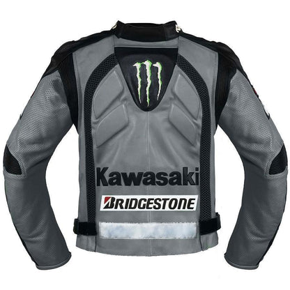 Pro-Series Performance Leather Jacket - Slate Grey Racing Design with Reinforced Armor