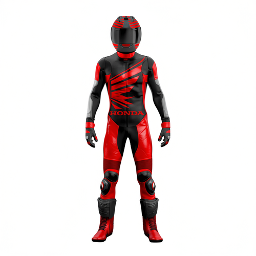 One X Honda Red & Black Motorcycle Leather Suit