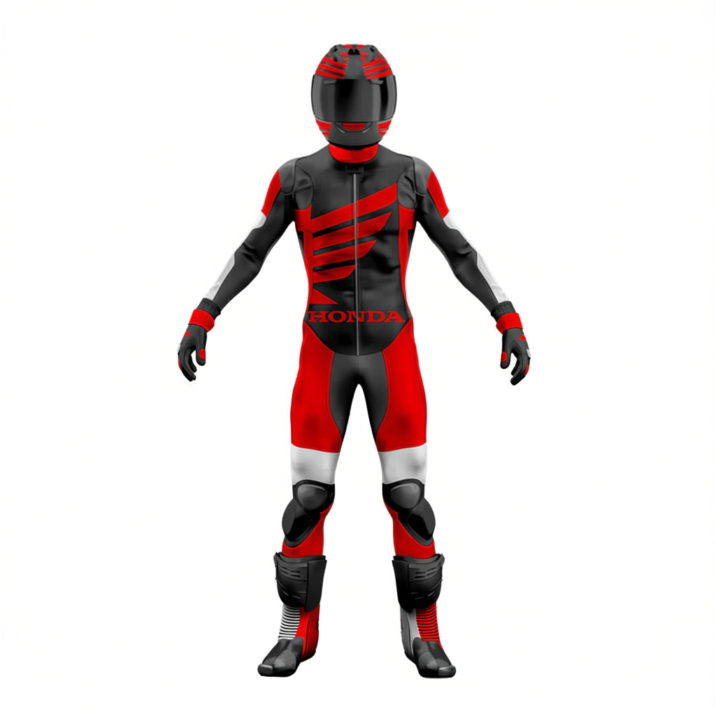 One X Honda Red & Black Motorcycle Leather Suit
