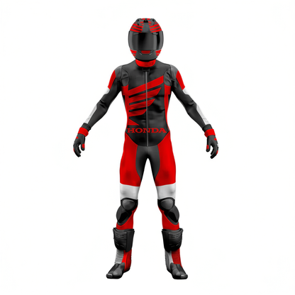 One X Honda Red & Black Motorcycle Leather Suit