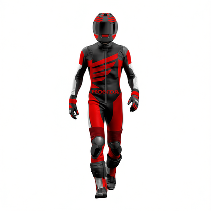 One X Honda Red & Black Motorcycle Leather Suit