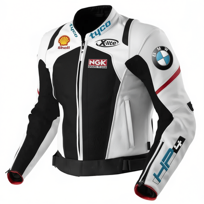 BMW Tyco black leather racing motorcycle jacket